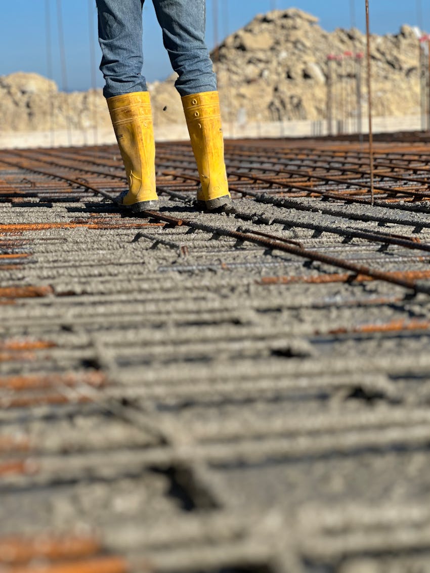Rebar-reinforced concrete slab in the Central Valley